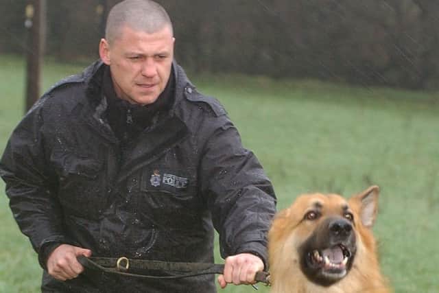 w7005c702 Police appeal for dogs to train - Carr Gate. PC John Leak and Mack.