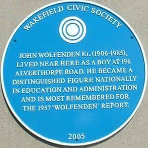 The plaque for John Wolfenden in Wakefield. (Wakefield Civic Society)