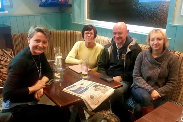 MP Yvette Cooper, Maggie Senior, Paul Banfield  and Councillor Lorna Malkin at the Railway Inn, which has been saved from closure