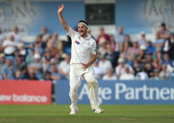 Yorkshire's Jack Brooks successfully appeals taking a wicket against Surrey at Headingley earlier this year. Picture: Anna Gowthorpe/PA.