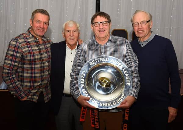 Castleford Tigers head coach Daryl Powell with Castleford RLPA president Alan Hardisty, chairman Barry Johnson, committee member Peter Small and the League Leaders' Shield. Picture: Matthew Merrick