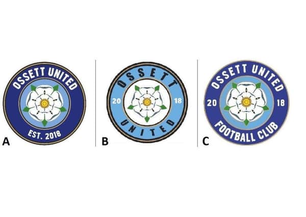 Proposed Ossett United badges, from left, 'A', 'B' and 'C'