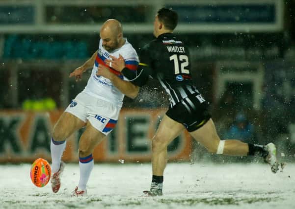 Liam Finn in brief match action against Widnes. PIC: Stephen Gaunt/Touchlinepics.com