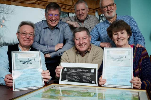 PROJECT: The group researching the Darrington WWII air crash in which a Halifax Bomber hit the village. Pictured are Dave Hepworth, Andy Tagger, David Jones, Dennis Burns, Jeff Pickering, Judith Fisher
