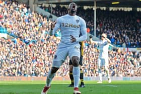 Caleb Ekuban reacts to a missed opportunity in Leeds United's game against Sheffield Wednesday.