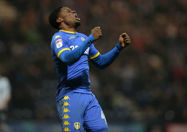 Caleb Ekuban reacts after missing a chance for Leeds United at Preston. Picture: Bruce Rollinson