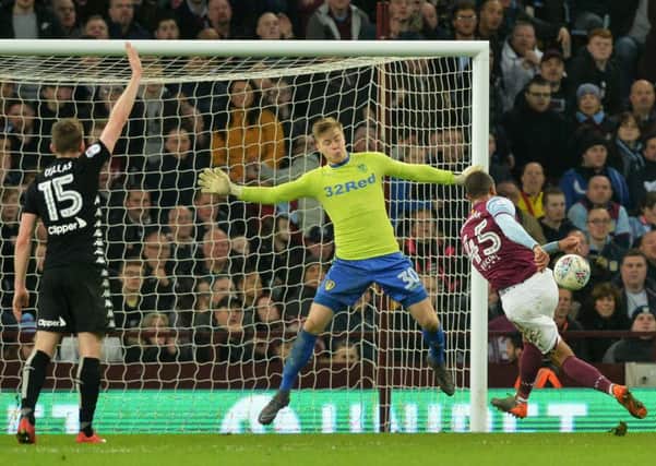 Bailey Peacock-Farrell stands large to save a shot from Aston Villa's Lewis Grabban. Picture: Bruce Rollinson