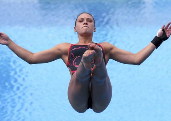 England's Alicia Blagg makes a dive during the women's 1m springboard preliminary at the Aquatics Centre during the 2018 Commonwealth Games on the Gold Coast, Australia. PIC: AP Photo/Rick Rycroft
