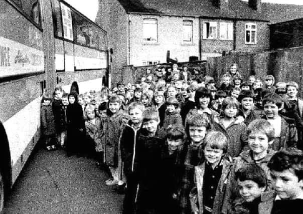 Lee Brigg School Altofts, receives a visit from the massive Jumbulance. 1983.