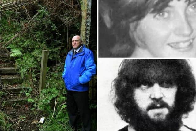 Colin Frost at the scene where schoolgirl Elsie Frost was killed in 1965. Police had expected to charge Peter Pickering, bottom right, with her murder.